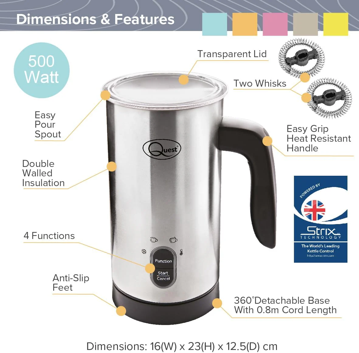 Quest Electric Milk Frother 0.3L - Stainless Steel | 34179 - Image 3