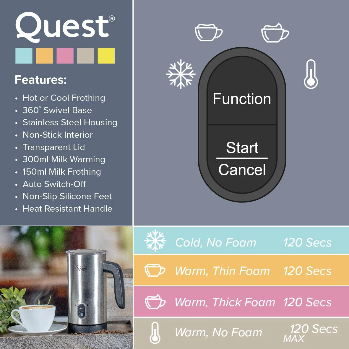 Quest Electric Milk Frother 0.3L - Stainless Steel | 34179 - Image 7