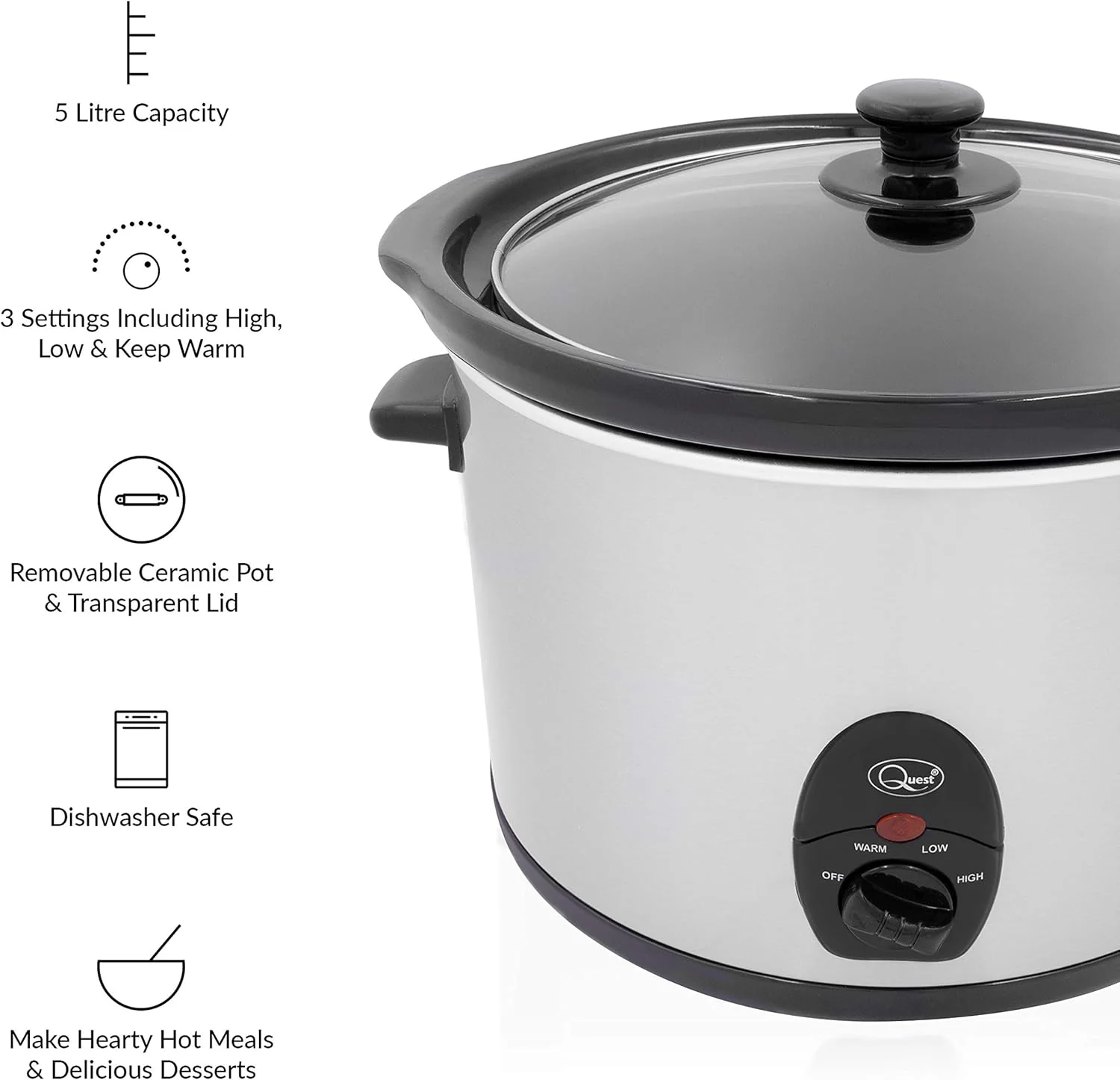 Quest Stainless Steel 5 Ltr Slow Cooker - 320W | 35280 - Image 7