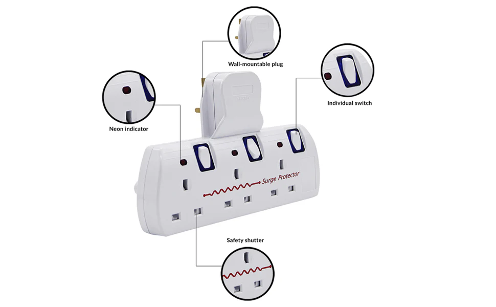 INNOTECK Benross DS-2218 3 Way Switched Wall Adaptor - White | 456108 - Image 3