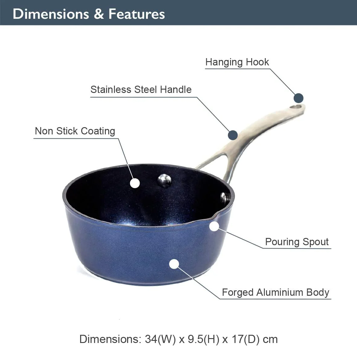 Blackmoor Blue Pro 5 16cm Milk Pan | 67449 - Image 2