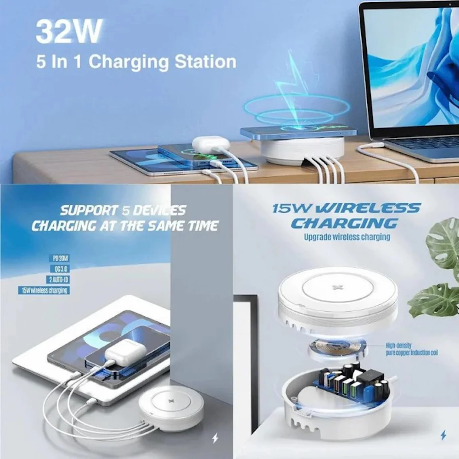 Ldnio 5-in-1 32W Wireless Desktop Charger | 692035 - Image 2