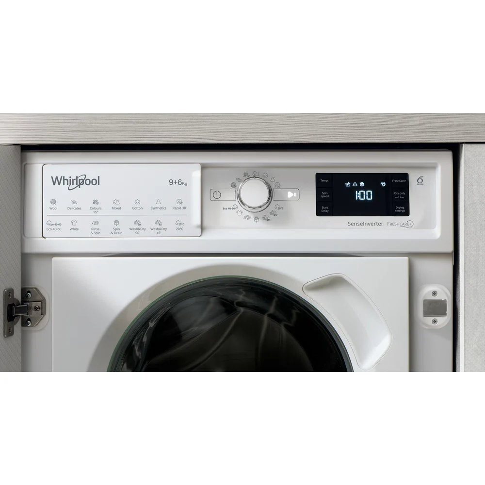Whirlpool 9kg 6kg 1400 RPM Built-in Washer Dryer - White | BIWDWG961485UK - Image 7