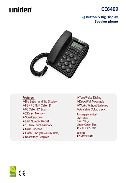 *OPEN BOX* Uniden 6409 Speaker Corded Phone - Black | CE6409B - Image 2