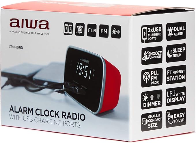 AIWA Alarm Clock FM Radio - Red | CRU-19RD - Image 4