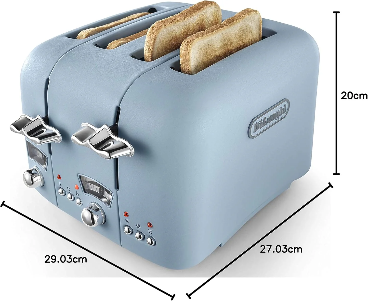 DELONGHI Argento Flora 4 Slice Toaster - Blue | CT04AZ - Image 6