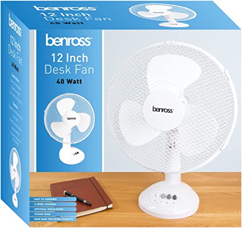 BENROSS Oscillating 12" Desk Fan - White | EXSFAN12D - Image 6
