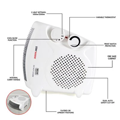 StayWarm 2000w Upright / Flatbed Fan Heater - White | F2003WH - Image 5