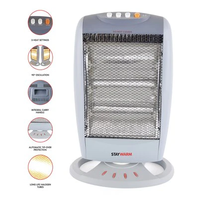 *OPEN BOX* StayWarm 1200w 3 Bar Compact Halogen Heater - Grey | F2106GR - Image 4