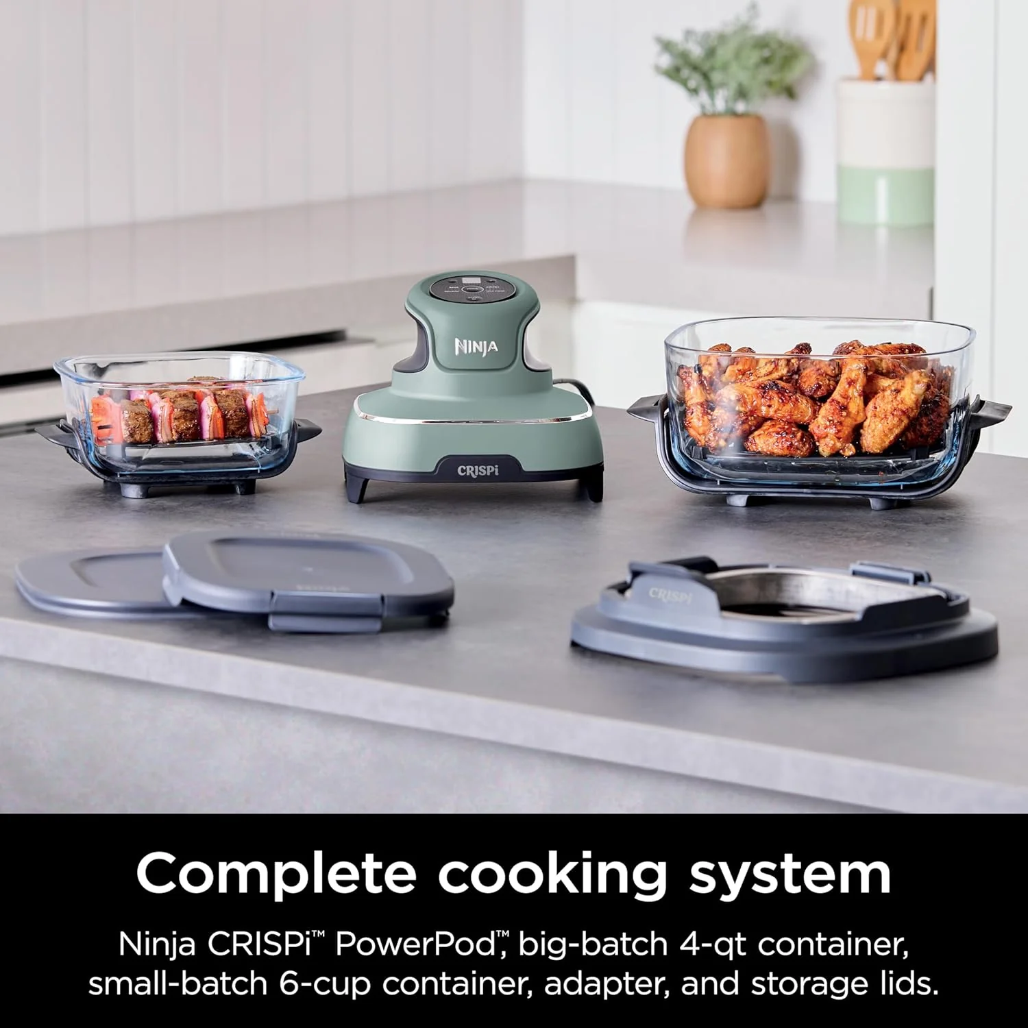 Ninja CRISPi 4-in-1 Portable Glass Air Fryer - Sage | FN101UKSG - Image 3