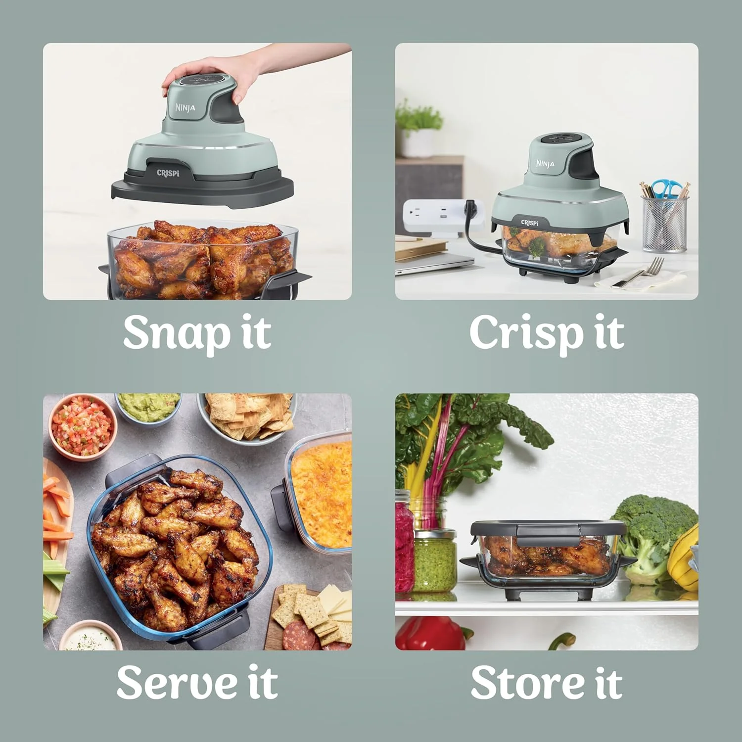 Ninja CRISPi 4-in-1 Portable Glass Air Fryer - Sage | FN101UKSG - Image 6