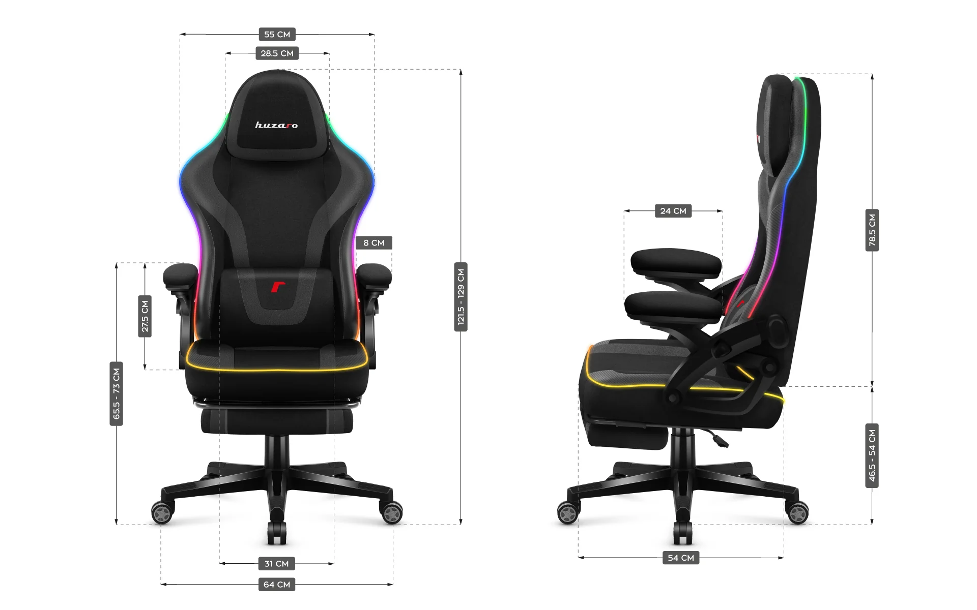 *OPEN BOX* Huzaro Force 4.6 Black Mesh RGB Smart Gaming Chair | FORCE 4.6 BL - Image 7
