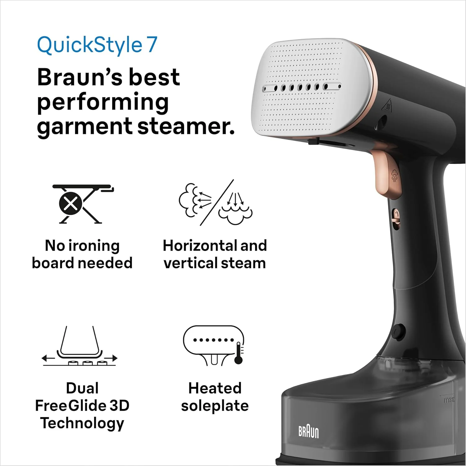 Braun QuickStyle 7 Garment Steamer - Black & Copper | GS7077BK - Image 3