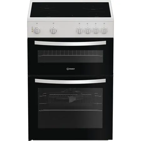 INDESIT 60cm Electric Double Cooker with Ceramic Hob - White | IDE6VMW