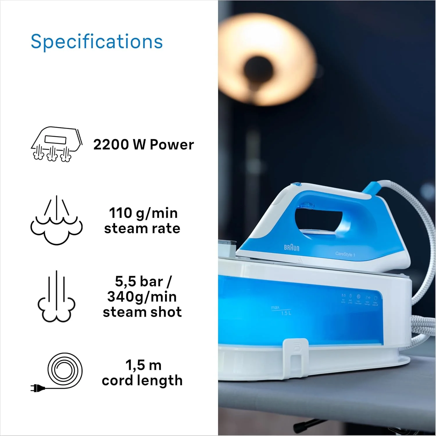 Braun CareStyle 1 Steam Generator Iron - White/Blue | IS1012BL - Image 2