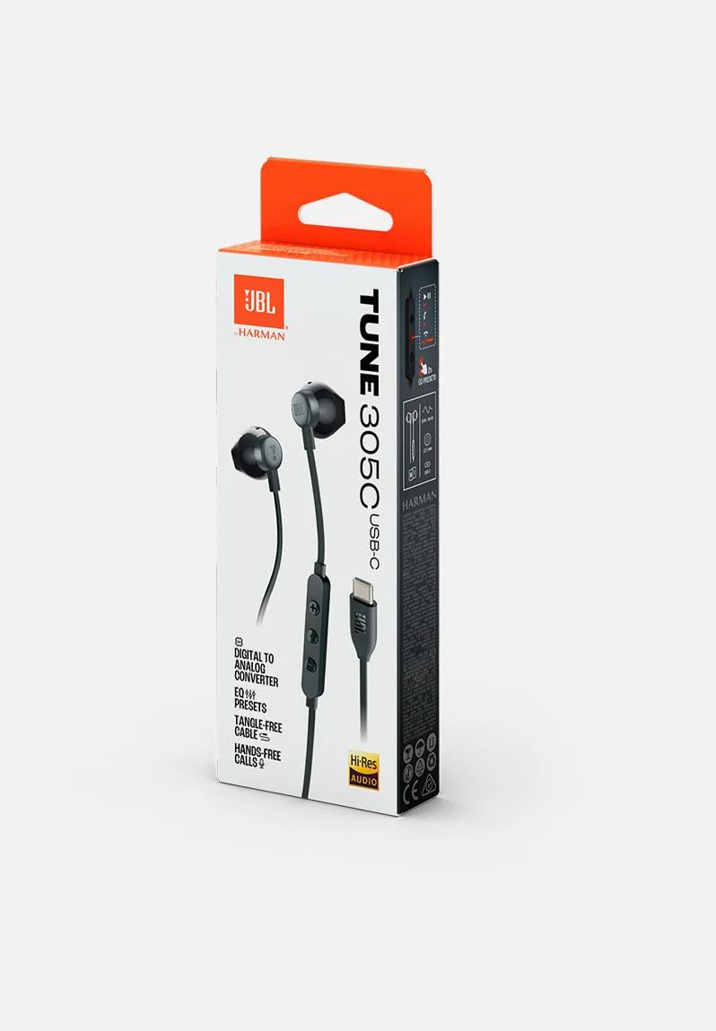 JBL Tune 305C Earbud Wired USB-C - Black | JBLT305CBLK - Image 6
