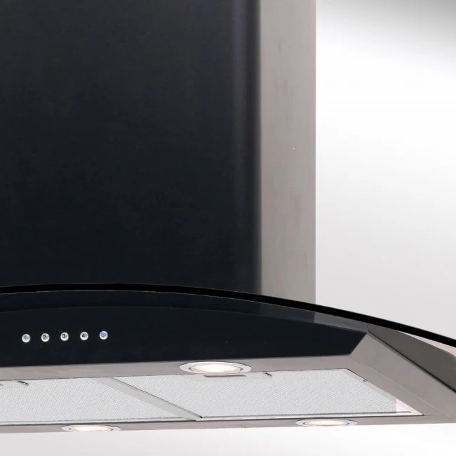 Luxair 90cm Curved Glass Island Cooker Hood - Black with Black Glass || LA-90-CVD-ISL-BLK - Image 6