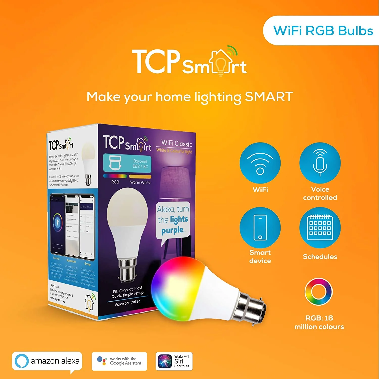 TCP B22 Alexa Smart WIFI Bulb RGB - White | LA60B20WW25RGBW - Image 3