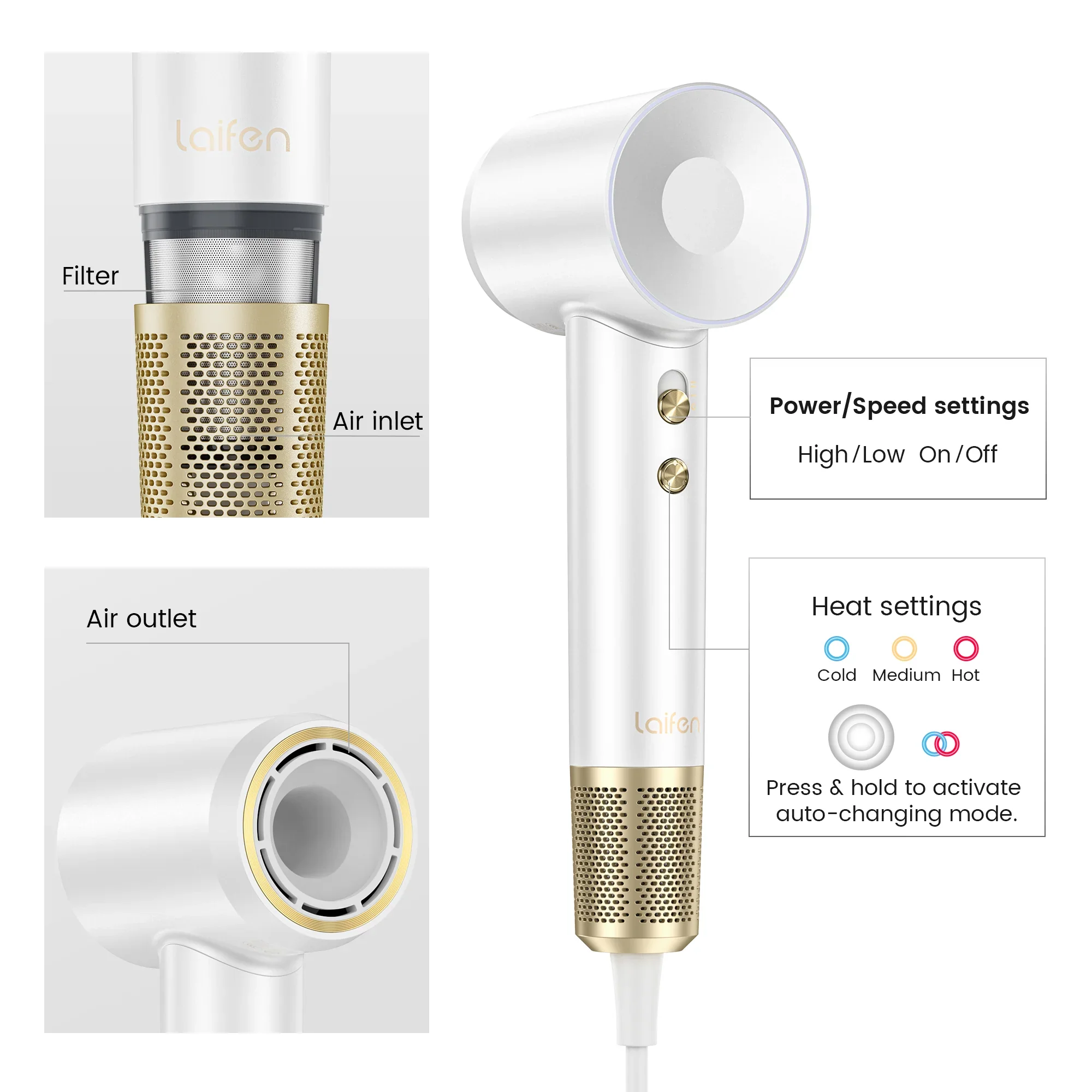 Laifen Hair Dryer Swift Premium - White || LF03-PTG-UK - Image 8