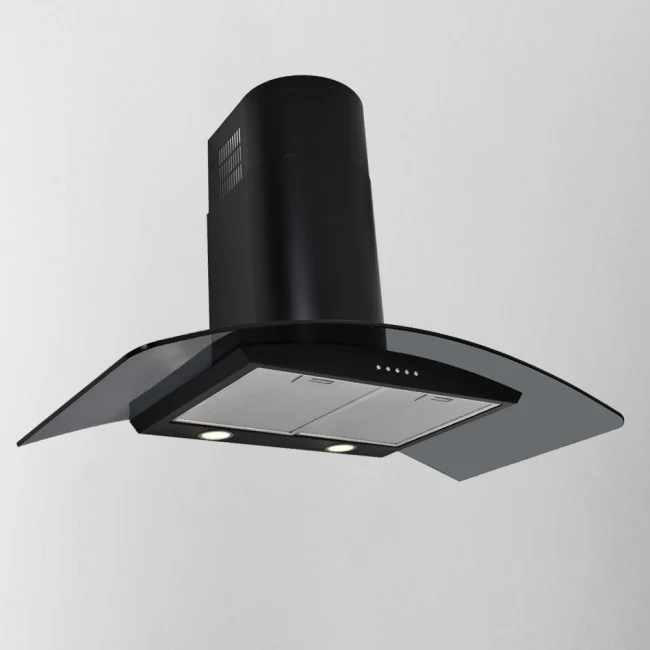Luxair 100cm Curved Glass Cooker Hood - Black with Smoked Black Glass || LA-100-CVD-BLK