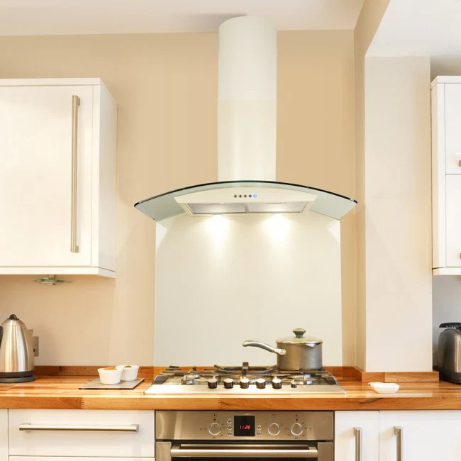 Luxair 100cm Curved Glass Cooker Hood - Ivory with Smoked Black Glass || LA-100-CVD-GL-IV