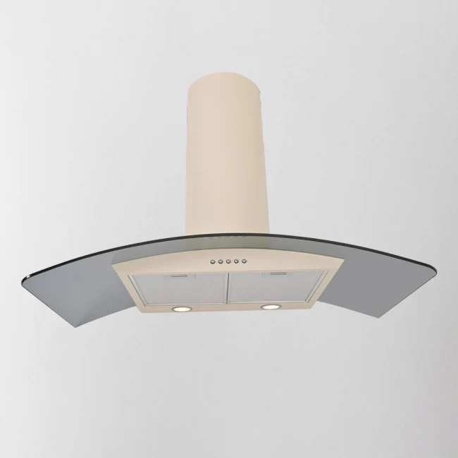 Luxair 100cm Curved Glass Cooker Hood - Ivory with Smoked Black Glass || LA-100-CVD-GL-IV - Image 3