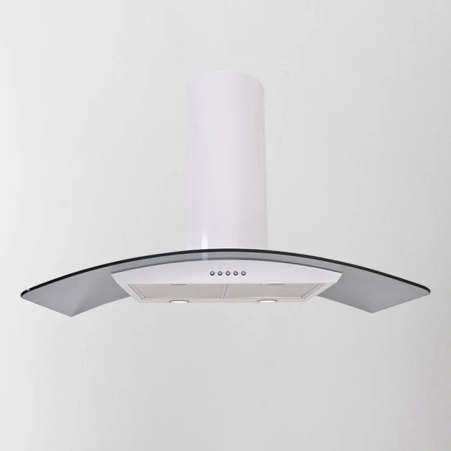 Luxair 100cm Curved Glass Cooker Hood - White with Smoked Black Glass || LA-100-CVD-GL-WHT
