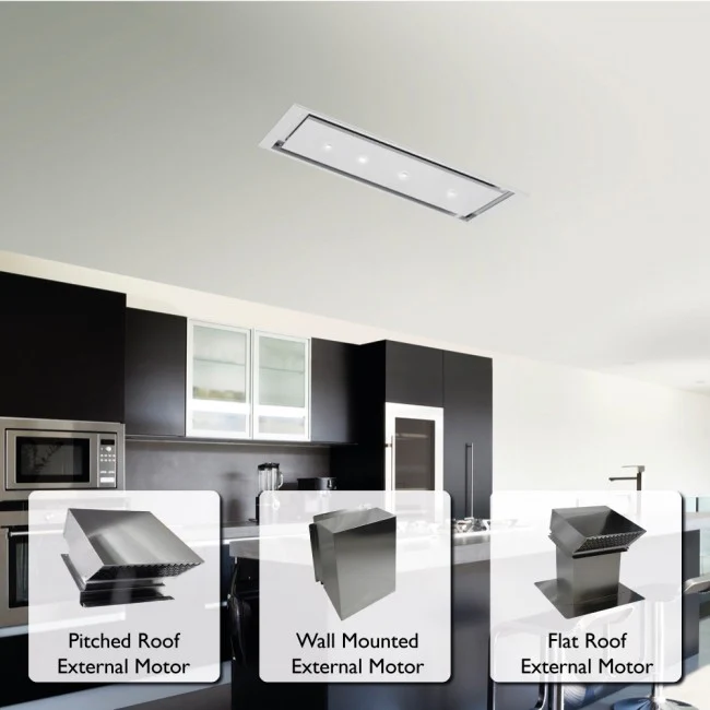 LUXAIR 120cm x 30cm Premium Ceiling Cooker Hood with Flat Roof External Motor in Gloss White || LA-120-ANZI-EXT-WHT - Image 12