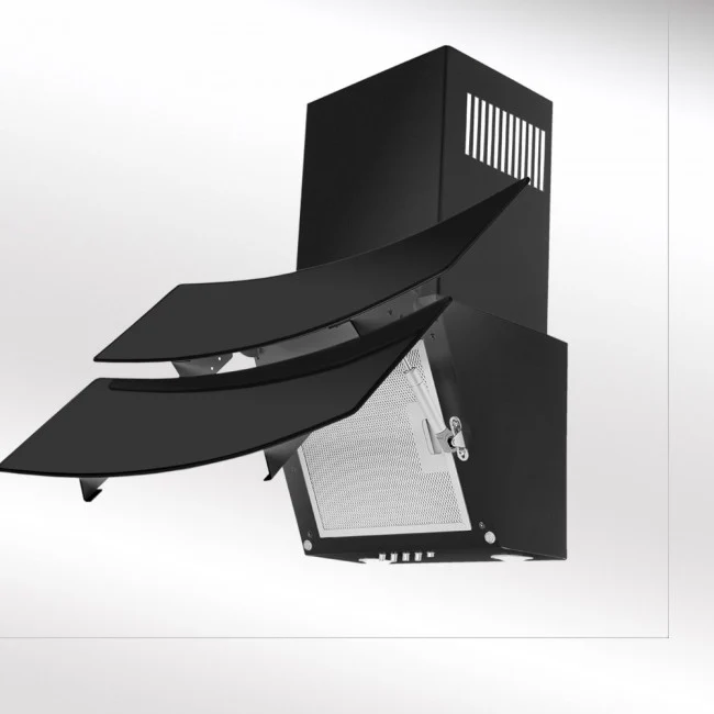 LUXAIR 60cm Angled Cooker Hood in Black with 2 x Curved Black Glass Panels || LA-60-HUBBLE-BLK - Image 4