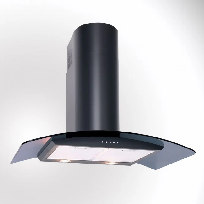 LUXAIR 60cm Premium Curved Glass Cooker Hood in Matt Black || LA-60-CVD-BLK