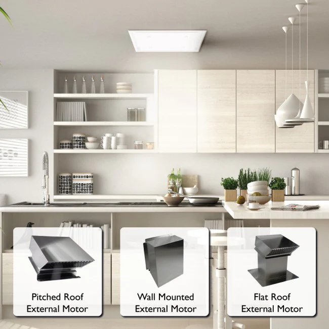 LUXAIR 60cm x 60cm Premium Ceiling Cooker Hood with Flat Roof External Motor in Gloss White || LA-60-ANZI-EXT-WHT - Image 12