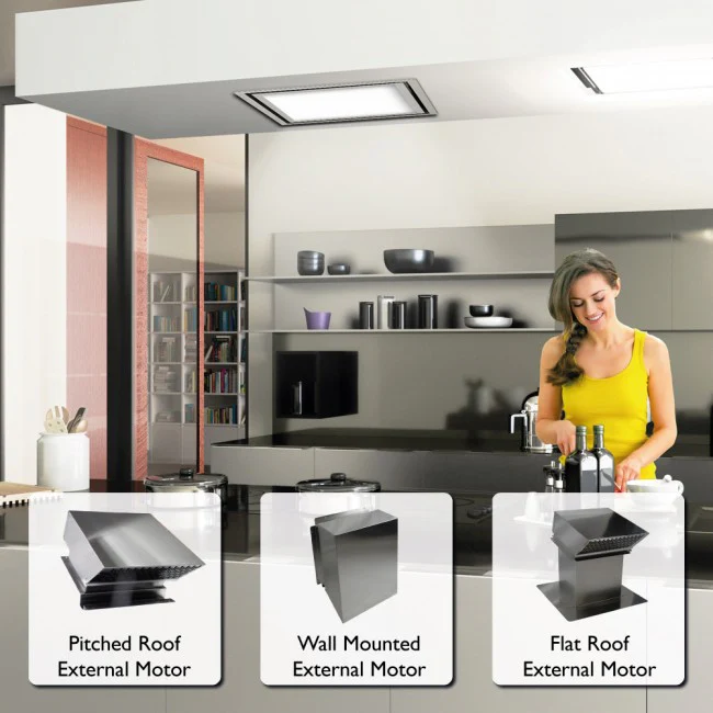 LUXAIR 60cm x 60cm Premium Ceiling Cooker Hood with Illuminated Centre Panel and Flat Roof External Motor || LA-60-TOLVI-EXT-SS - Image 11