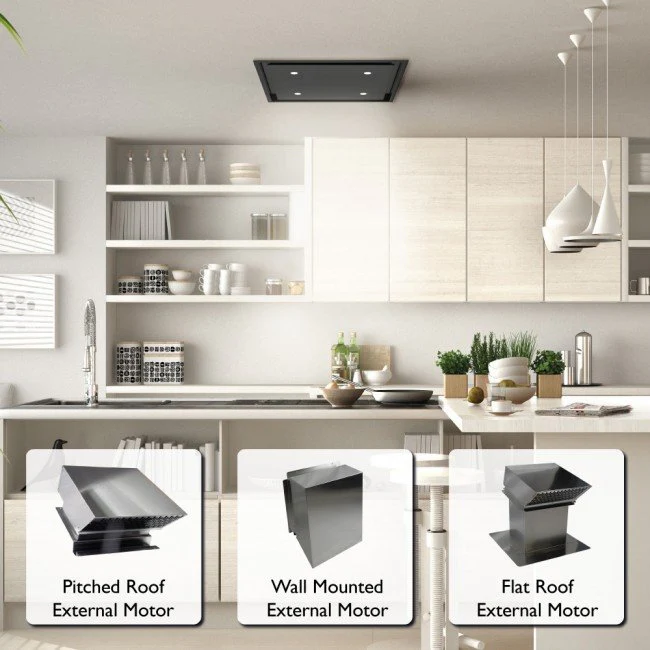LUXAIR 60cm x 60cm Premium Ceiling Cooker Hood with Wall Mounted External Motor in Matt Black || LA-60-ANZI-EXT-BLK - Image 12