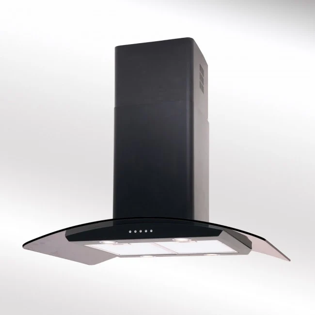 Luxair 70cm Curved Glass Island Cooker Hood - Black with Smoked Black Glass || LA-70-CVD-ISL-BLK