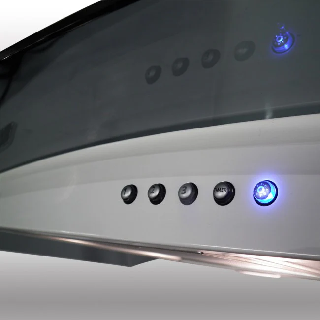 Luxair 70cm Curved Glass Island Cooker Hood - White with Smoked Black Glass || LA-70-CVD-ISL-WHT