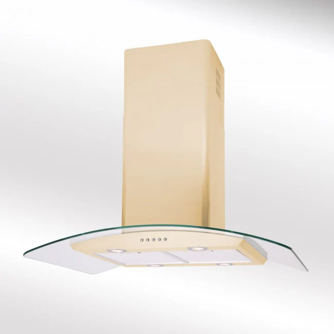 Luxair 90cm Curved Glass Island Cooker Hood - Cream/Ivory with Black Glass | LA-90-CVD-ISL-IV - Image 2