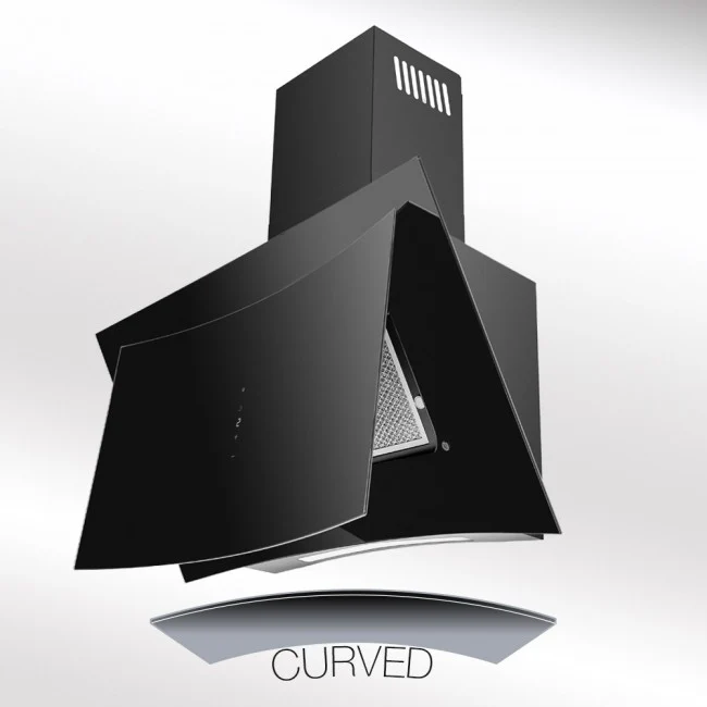 LUXAIR 90cm Designer Angled Curved Black Glass Cooker Hood with LED Strip Light || LA-90-CURVA-BR-BLK - Image 3