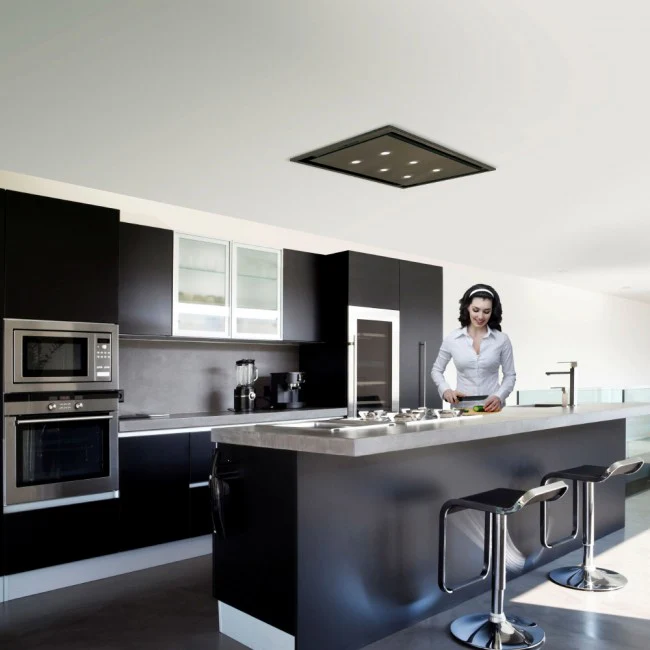 LUXAIR 90cm x 50cm Premium Ceiling Cooker Hood with 6 x LED Spotlights in Matt Black     BRUSHLESS MOTOR || LA-90-ANZI-BR-BLK - Image 2