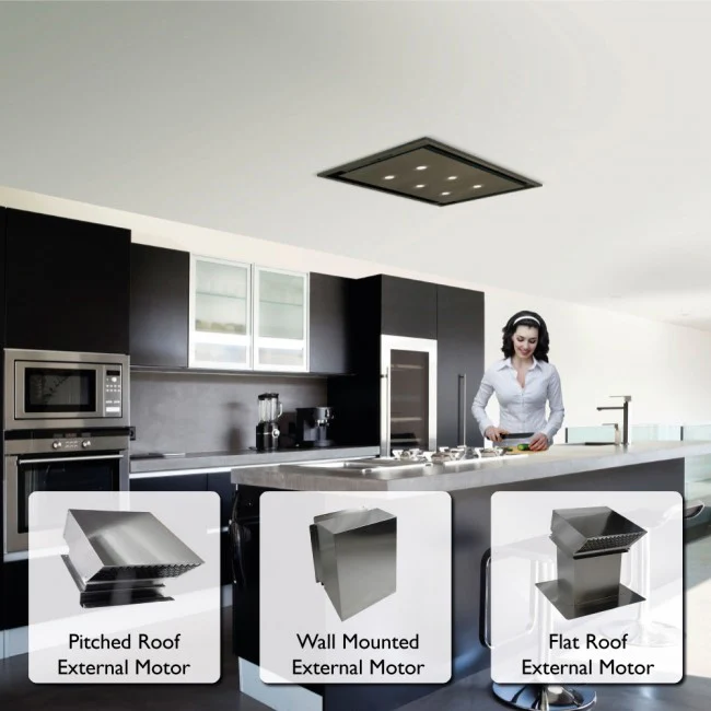 LUXAIR 90cm x 50cm Premium Ceiling Cooker Hood with Wall Mounted External Motor in Matt Black || LA-90-ANZI-EXT-BLK - Image 8