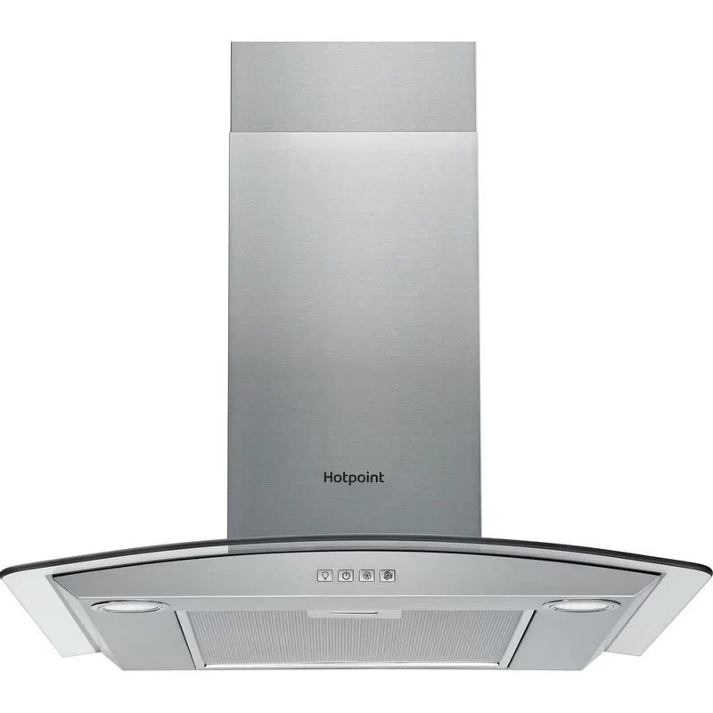 HOTPOINT 60CM Curved Glass Cooker Hood - S/STEEL - Grey | PHGC64FLMX
