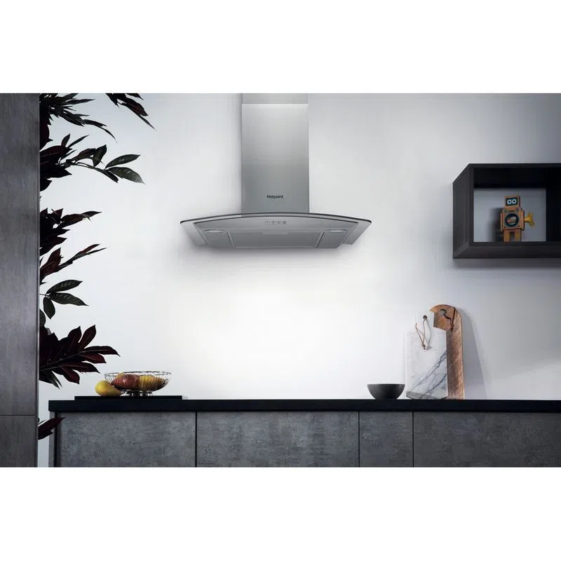 HOTPOINT 60CM Curved Glass Cooker Hood - S/STEEL - Grey | PHGC64FLMX - Image 2