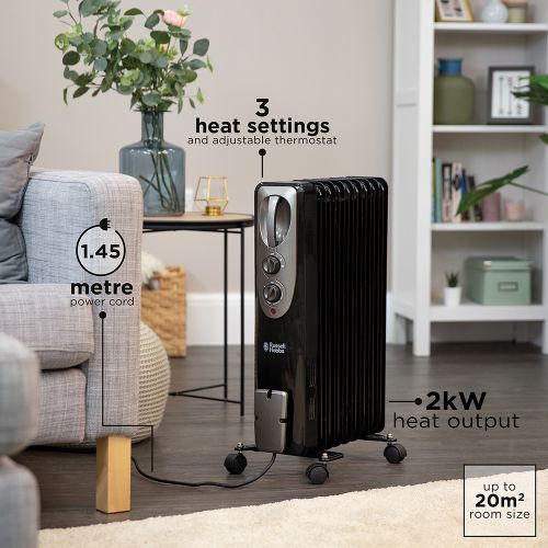 RUSSELL HOBBS Oil Filled Radiator 9 Fin 2KW - Black | RHOFR5002B - Image 4