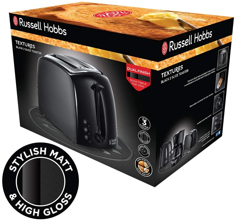 Russell Hobbs Two Slice Textures Toaster - Black | 21641 - Image 4