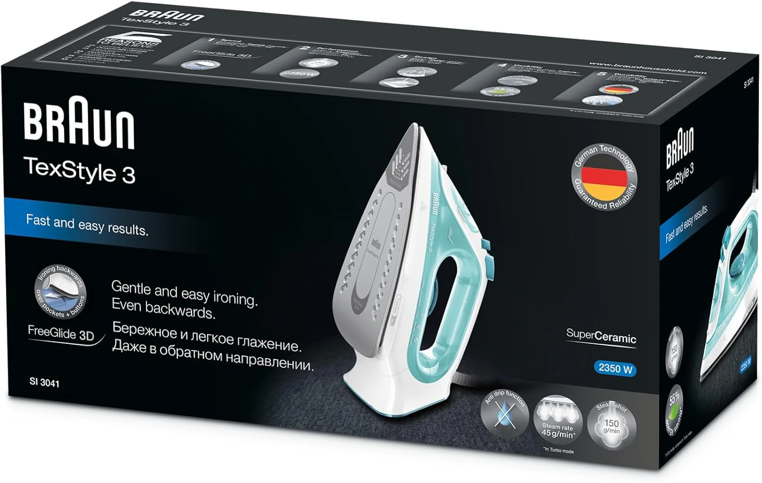 Braun TexStyle 3 Steam Iron - Turquoise | SI3041 - Image 6