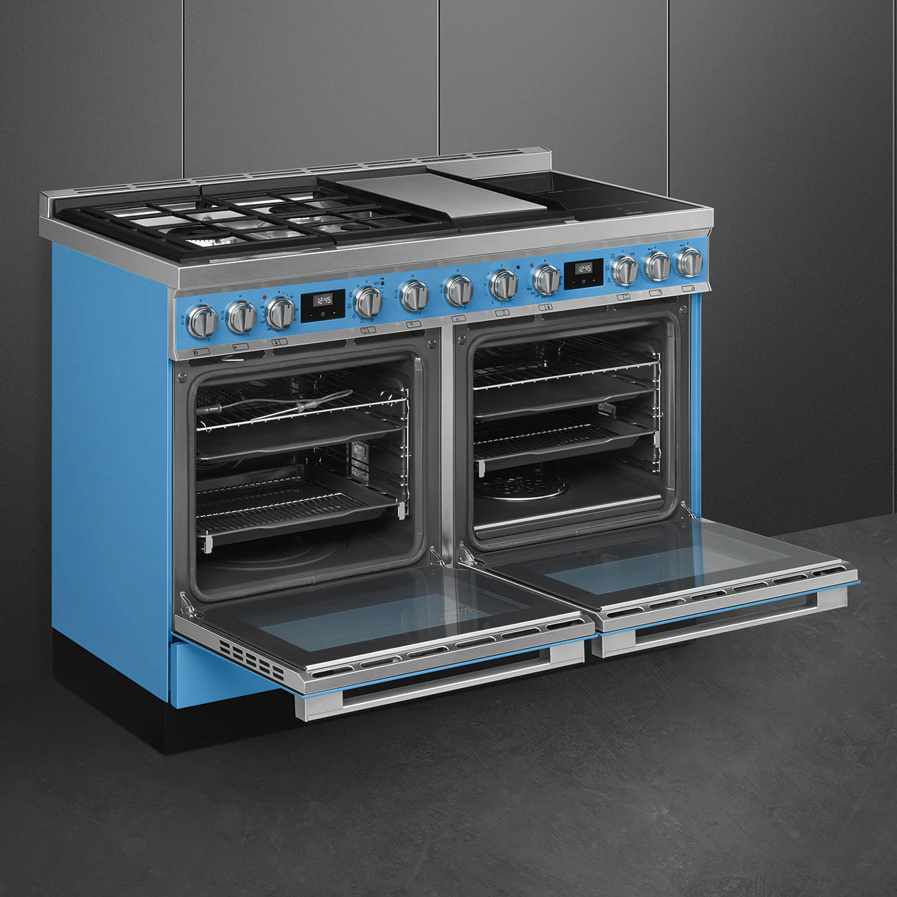 Smeg 120x60 cm Portofino Dual fuel Cooker with Mixed Hob - Turquoise | SMG CPF120IGMPT - Image 3