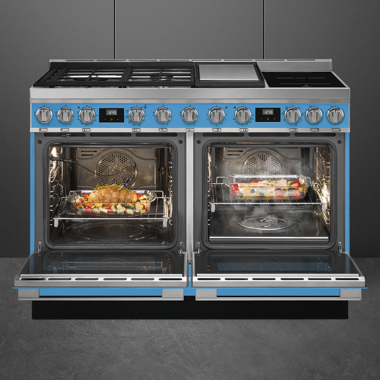 Smeg 120x60 cm Portofino Dual fuel Cooker with Mixed Hob - Turquoise | SMG CPF120IGMPT - Image 8