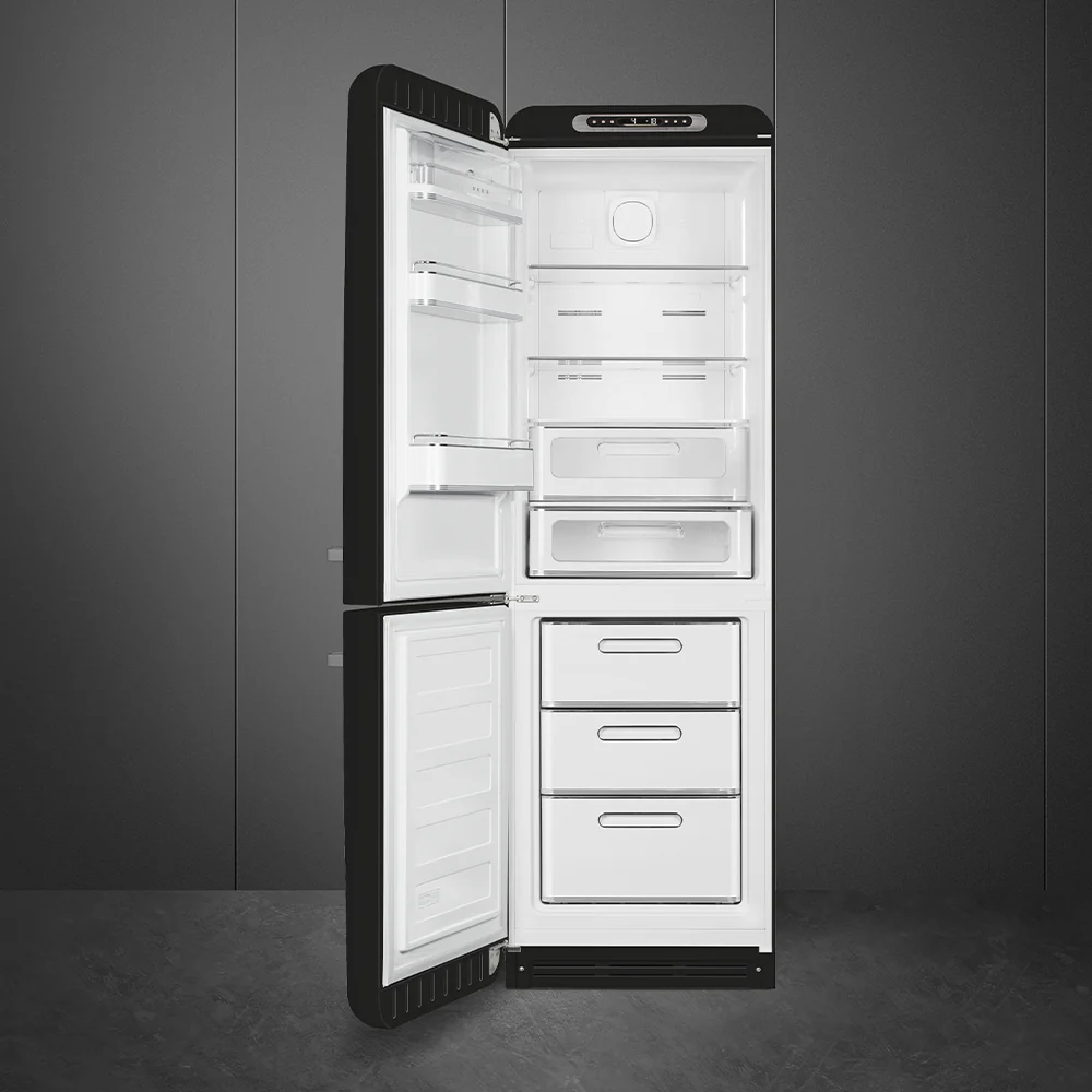 Smeg 60cm Retro Style 60/40 Fridge Freezer with NoFrost, Left Hand Hinge - Black | SMG FAB32LBL6UK - Image 2