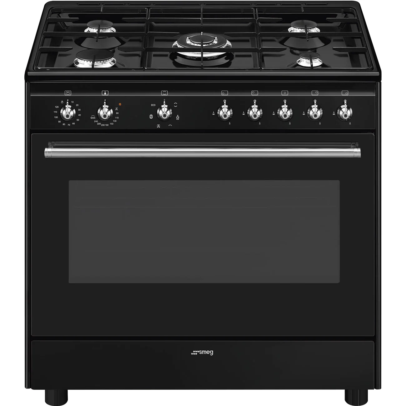 Smeg 90x60 cm Concert Classic Dual fuel Cooker with Gas Hob - Black | SMG CX91GMBL