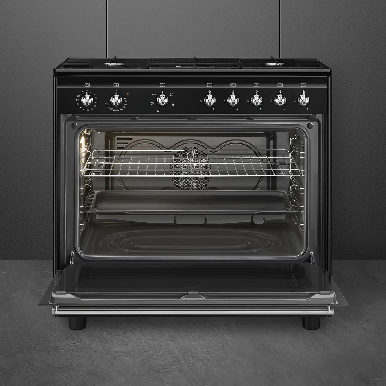 Smeg 90x60 cm Concert Classic Dual fuel Cooker with Gas Hob - Black | SMG CX91GMBL - Image 2