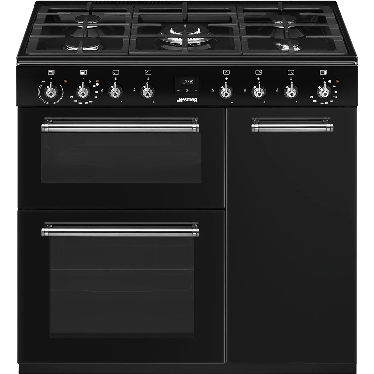 Smeg 90x60 cm Concert Classic Dual fuel Cooker with Gas Hob - Black | SMG CX93GMBL